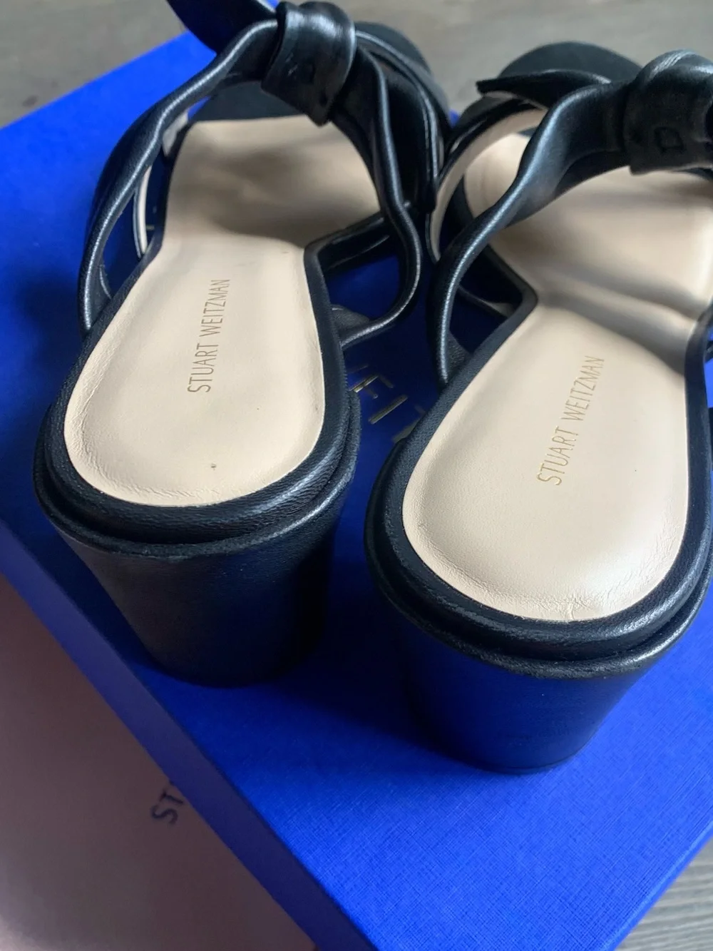 Stuart Weitzman Black Leather Bandeau Slide Sandal Bow 8